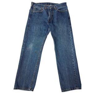 Levis 505 Jeans Mens 34x29 Blue Straight Leg Denim Stained Front